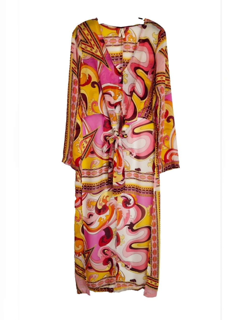 Truth NYC Psychedelic Print Sheer Duster Kimono Tie Front Cover-Up Large